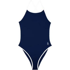 Sporty & Rich, Badkleding, Dames, Blauw, L, Nylon, Badpak met gekruiste bandjes op de rug
