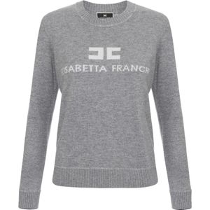 Elisabetta Franchi, Truien, Dames, Grijs, L, Cashmere Blend Jersey