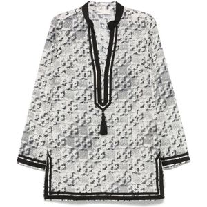 Tory Burch, Blouses & Shirts, Dames, Veelkleurig, L, Katoen, Elegante Zijde Katoenen Shirt Ivoor