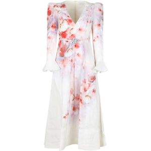 Zimmermann, Kleedjes, Dames, Veelkleurig, S, Linnen, Crush Midi Jurk