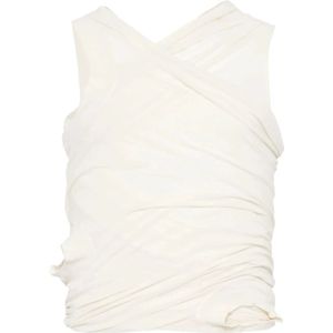 Rick Owens, Tops, Heren, Beige, L, Beige Wrap V-hals Asymmetrische Zoom T-shirt