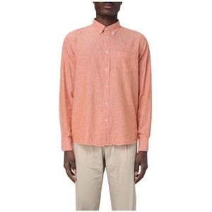 Manuel Ritz, Overhemden, Heren, Roze, 2Xl, Linnen, Stijlvol Zalmkleurig Linnen Overhemd