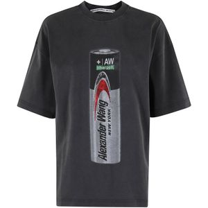 Alexander Wang, Tops, Dames, Zwart, XS, Katoen, Zwart Gewassen Grafische Tee