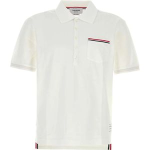Thom Browne, Tops, Heren, Wit, L, Witte Piquet Polo Shirt