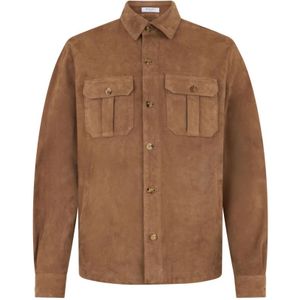Boglioli, Jassen, Heren, Beige, XL, Suède, Suede Overshirt
