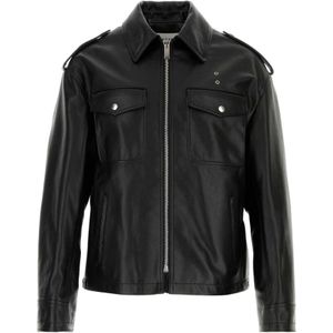 Alexander McQueen, Jassen, Heren, Zwart, M, Moderne Zwarte Leren Jas