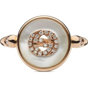 Gucci, Accessoires, Dames, Geel, 52 MM, Interlocking ring in roze goud, mop, diamant, gg pavé