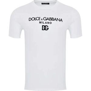 Dolce & Gabbana, Tops, Heren, Wit, 2Xl, Katoen, Wit Katoenen T-shirt - Slim Fit
