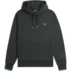 Fred Perry, Sweatshirts & Hoodies, Heren, Groen, M, Katoen, Hooded Sweatshirt met Streep