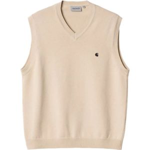 Carhartt Wip, Truien, Heren, Beige, L, Katoen, Geborduurd Logo Katoen Gebreide Trui