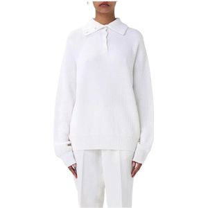 Fabiana Filippi, Sweatshirts & Hoodies, Dames, Beige, XS, Katoen, Elegante Ribgebreide Polo Sweater