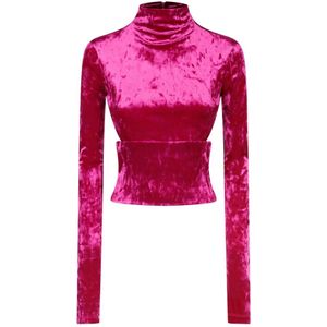Pinko, Tops, Dames, Roze, 2Xs, Polyester, Fluwelen coltrui met zijsplitjes