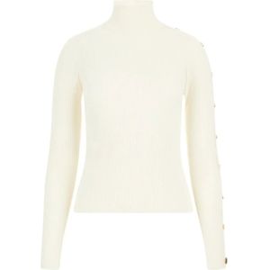 Guess, Truien, Dames, Wit, L, Tröja med hög krage och knappdetaljer