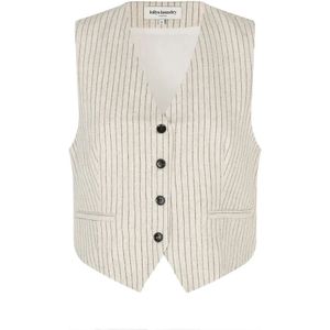 Lollys Laundry, Jassen, Dames, Beige, XS, Katoen, Gestreepte vest in roomwit met zwarte knopen