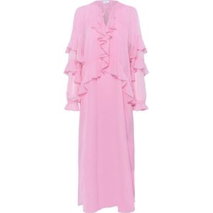 Saint Tropez, Kleedjes, Dames, Roze, XL, Polyester, Bloemenroze Jurk met Ruches