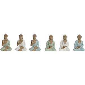 Decoratieve figuren Home ESPRIT Wit Groen Turkoois Boeddha Orientaals 6 x 4 x 8,5 cm (6 Stuks)