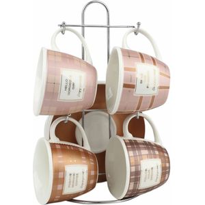Set van koffiekopjes DKD Home Decor Roze Metaal Bruin Wit 210 ml 4 Onderdelen