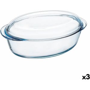 Ovenschaal Pyrex Classic Vidrio Met deksel Transparant Glas 33 x 20 x 10 cm (3 Stuks)