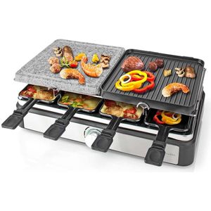 Nedis Gourmet / Raclette - Grill / Steen - 8 Personen - Spatel - Temperatuurinstelling - Anti-aanbak laag - Rechthoek