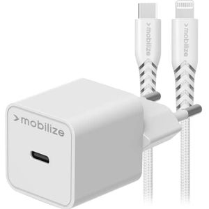 Mobilize Wall Charger USB-C 20W with PD + MFi Lightning Nylon Cable 1.2m White