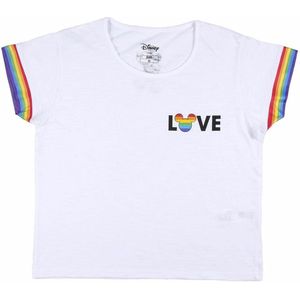 Dames-T-Shirt met Korte Mouwen Disney Love Pride Wit Maat L