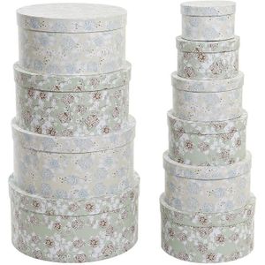 Set van opstapelbare opbergboxen DKD Home Decor Beige Groen Karton (37,5 x 37,5 x 18 cm)