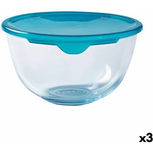 Ronde Lunchtrommel met Deksel Pyrex Cook & Store 16 x 16 x 10 cm Blauw 1 L Siliconen Glas (3 Stuks)