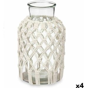 Vaas Wit Stof Glas 18,5 x 30,5 x 18,5 cm (4 Stuks) Macramé