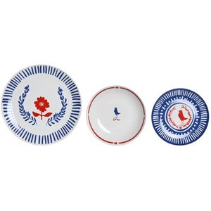 Serviesset DKD Home Decor Blauw Wit Rood Porselein Mediterrane 18 Onderdelen 27 x 27 x 3 cm