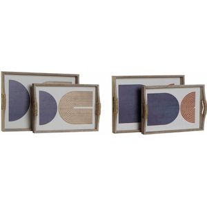 Dienblad DKD Home Decor 40,6 x 30 x 6 cm Beige Blauw Hout MDF (2 Stuks)