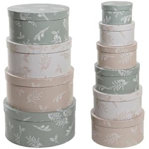 Set van opstapelbare opbergboxen DKD Home Decor Beige Bruin Groen Karton (37,5 x 37,5 x 18 cm)