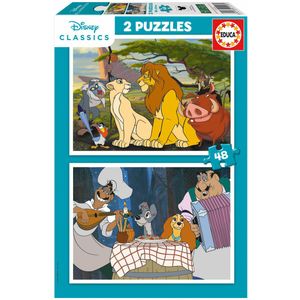 Set van 2 Puzzels Disney Lion King and Lady and the Tramp 48 Onderdelen