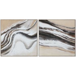 Schilderij Home ESPRIT Wit Beige Abstract Modern 102 x 3,2 x 102 cm (2 Stuks)