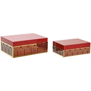 Doos-Juwelenkistje DKD Home Decor Metaal Kristal Rood Gouden Hout MDF 25 x 18 x 10 cm (2 Stuks)