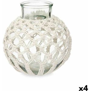 Vaas Wit Stof Glas 25 x 26,5 x 25 cm (4 Stuks) Macramé