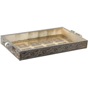 Dienblad DKD Home Decor Champagne Metaal Hout 36 x 22 x 4 cm Indiaas