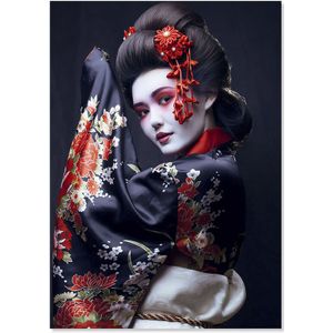Schilderij Home ESPRIT Wit Zwart Rood Bedrukt Geisha 100 x 0,04 x 150 cm