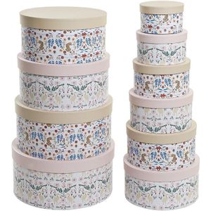 Set van opstapelbare opbergboxen DKD Home Decor dieren Cirkelvormig Blommor Karton (37,5 x 37,5 x 18 cm)