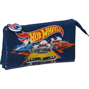 Pennenetui met 3 vakken Hot Wheels Speed club Oranje Marineblauw (22 x 12 x 3 cm)