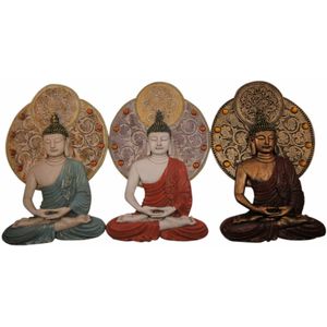 Wanddecoratie DKD Home Decor Rood Blauw Gouden Boeddha Hars Orientaals (20 x 4 x 30,3 cm) (3 Stuks)