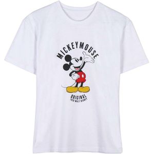 Dames-T-Shirt met Korte Mouwen Mickey Mouse Wit Maat XS