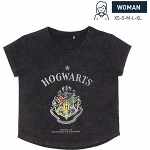 Dames-T-Shirt met Korte Mouwen Harry Potter Grijs Donker grijs Maat L