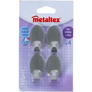 Metaltex - Zelfklevende Haakjes - Keukenhaken Ovaal 6,2 X 3,3 Cm Rvs Zilver 4 Stuks