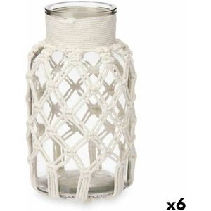 Vaas Wit Stof Glas 15,5 x 26,5 x 15,5 cm (6 Stuks) Macramé