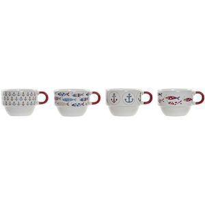 Set van koffiekopjes DKD Home Decor Rood Multicolour Metaal Keramiek 4 Onderdelen 190 ml