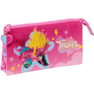 Pennenetui met 3 vakken Trolls Roze 22 x 12 x 3 cm