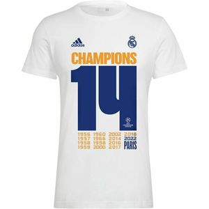 Heren Voetbal T-shirt met Korte Mouwen Adidas Real Madrid Champions 2022 Maat L