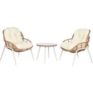 Tafelset met 2 fauteuils Home ESPRIT Wit Beige Grijs Metaal Kristal Synthetische rotan 55 x 55 x 47 cm