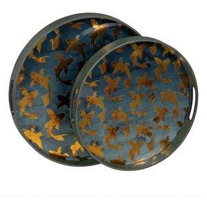 Snackdienblad Blauw Gouden PVC Kristal Vissen 42 x 42 x 4,2 cm (2 Stuks)