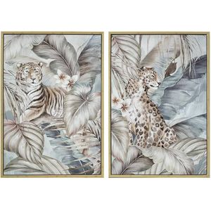 Schilderij DKD Home Decor Tropisch Jungle (2 Stuks)